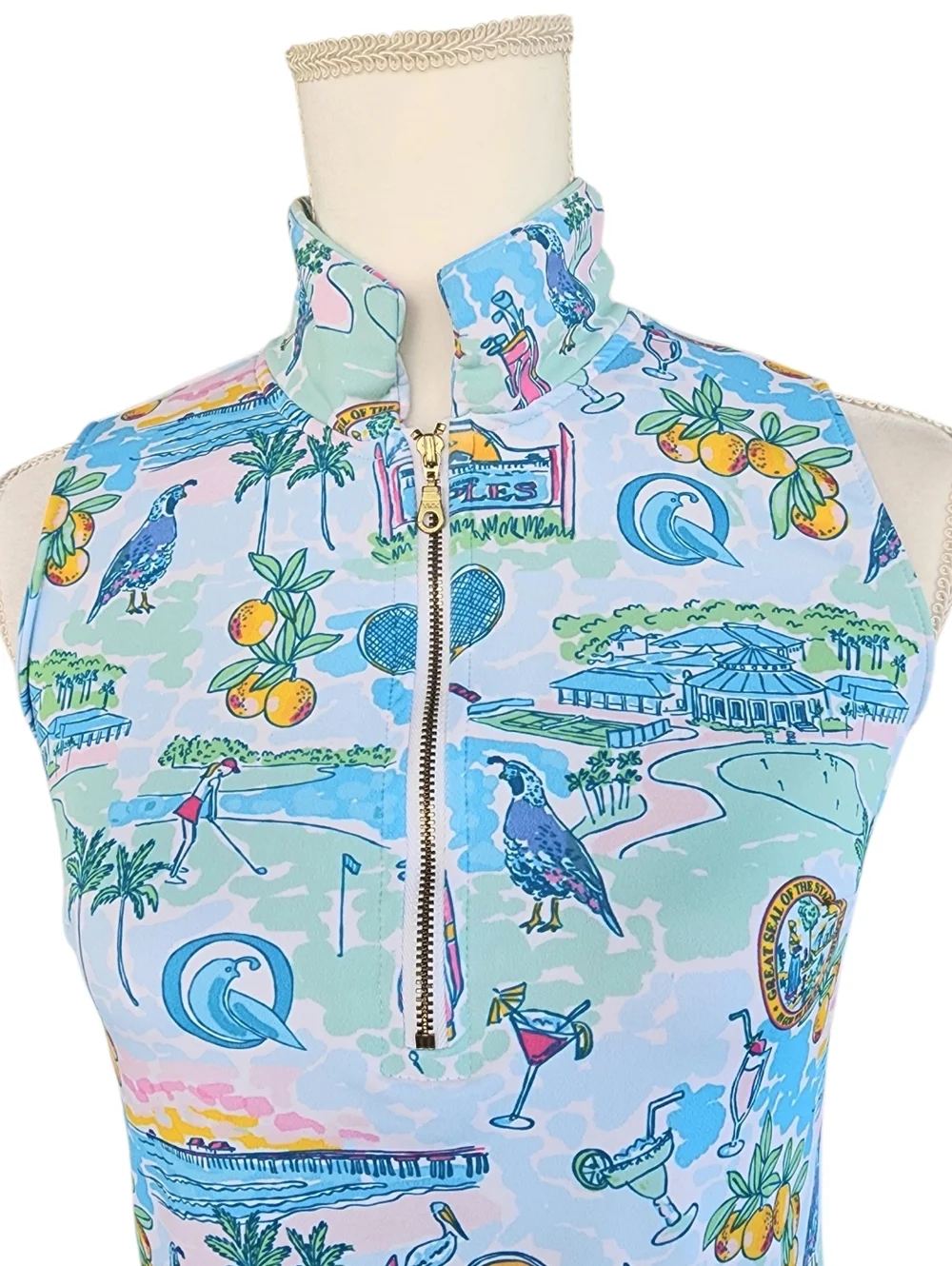 Smith & Quinn Sleeveless Light Blue Tropical Print Dress. - Picture 5 of 11